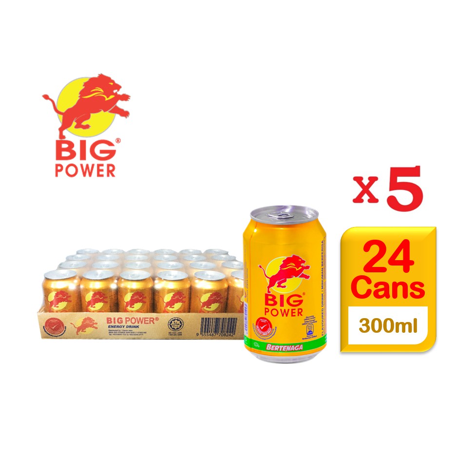 5 Carton Of Big Power Energy Drink Low Sugar Non Carbonated (24 Cans x