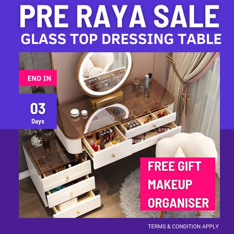 Table Meja Makeup glass top dressing table bedroom set Furniture meja