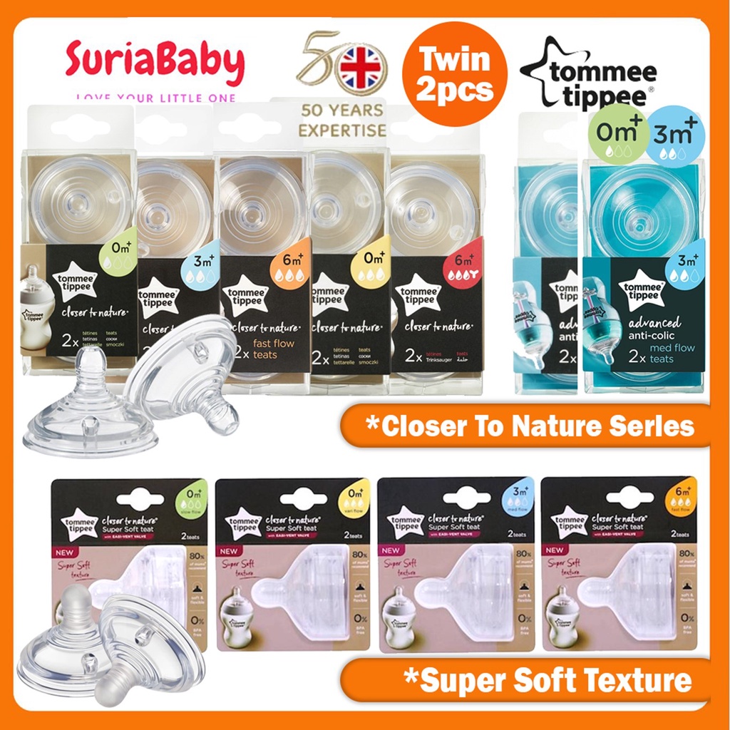 Tommee Tippee Closer To Natural Super Soft Bottle Teats Nipples (2 pcs