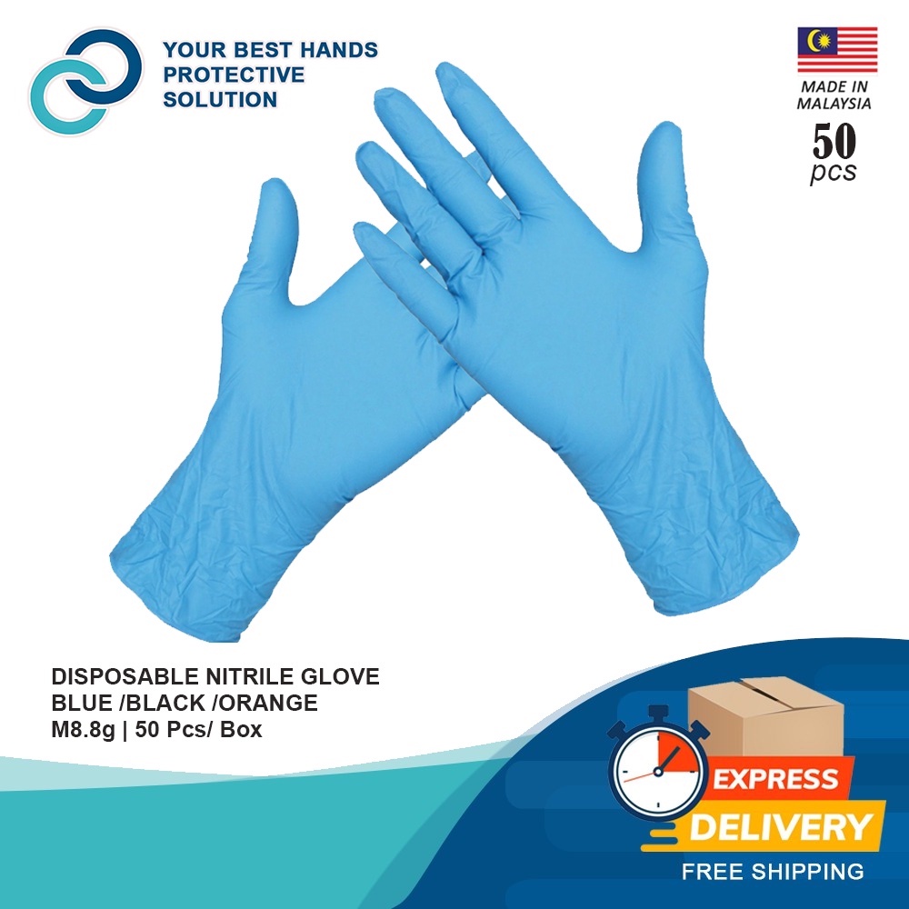 Disposable Nitrile Gloves Blue / Black/ Orange M8.8g 50 Pcs/ Box