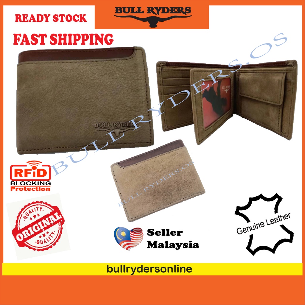BULL RYDERS Genuine Leather Nubuck Leather Trifold Wallet With Coin