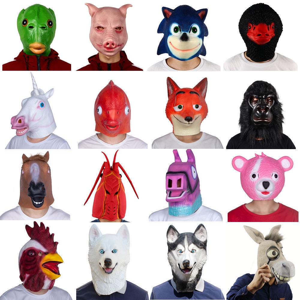 Green headed fish horse head mask animal head cover rab绿头鱼马头面具动物头套兔子狐狸猴