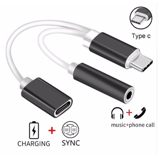 USB C Audio Splitter Cable 2 in 1 with 3.5mm Earphone Receiver Jack