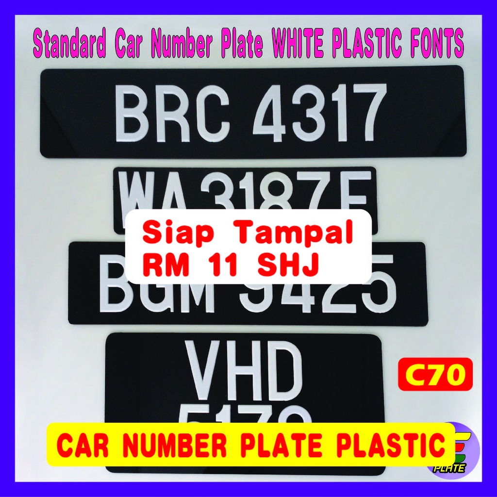 Nombor Plate Standard Plastik Kereta Warna Putih (C 70) 1 PCS / Siap