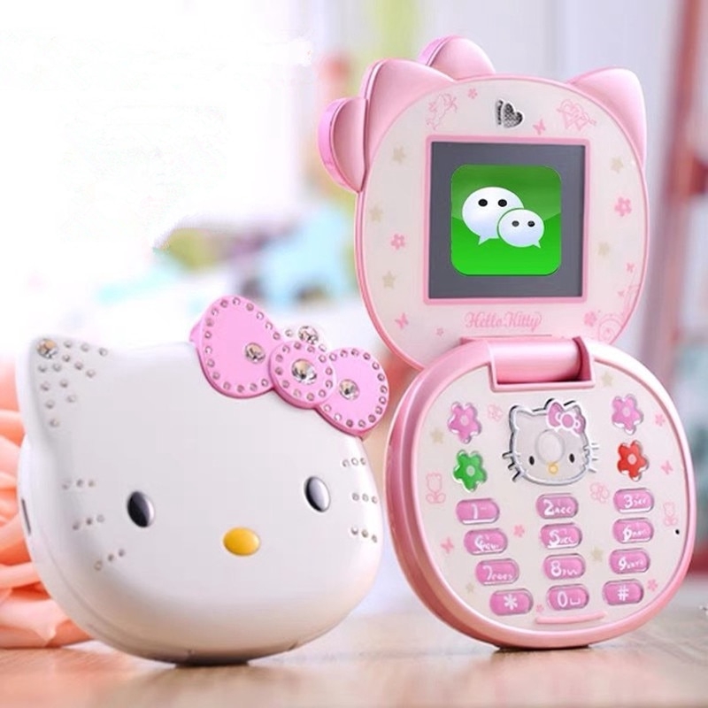 Cute Mini Hello Kitty Girl Phone K688+ Quad Band Flip Cartoon Mobile
