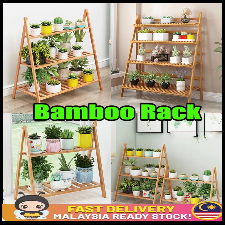 [READY STOCK]2,3,4 Tier Bamboo Flower Garden Rack Rak Pasu Bunga Indoor