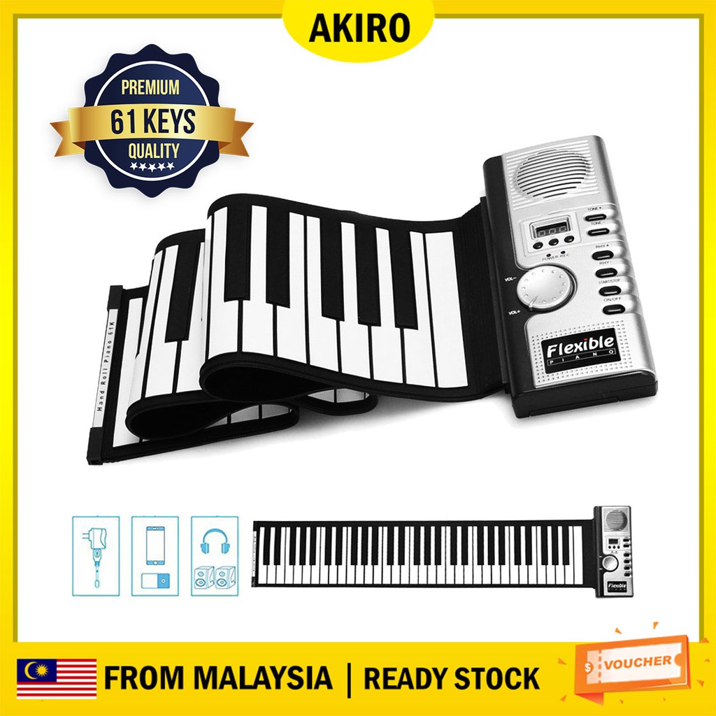 AKIRO 61 Keys Rollup Portable Foldable Silicone Electronic Piano Pad