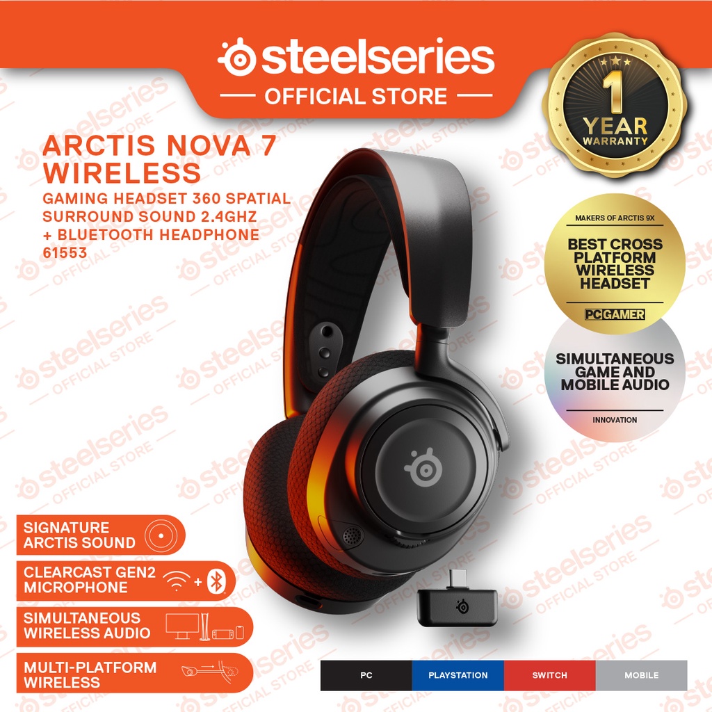 SteelSeries Arctis Nova 7 Wireless Gaming Headset 360 Spatial Surround