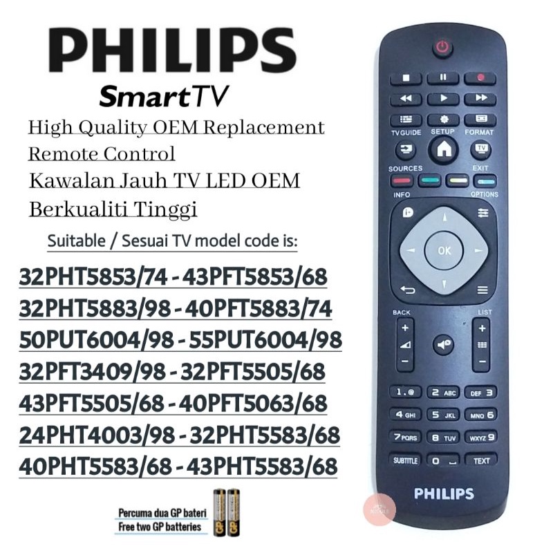 High Quality Philips Flat Panel LED Smart TV Replacement Remote Control
