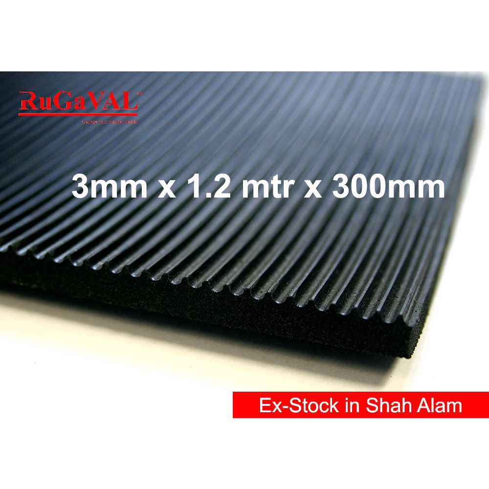 Rubber Ribbed Mat I Size3mm(Thk)x1.2mtr(W)x300mm(L) I Corrugated