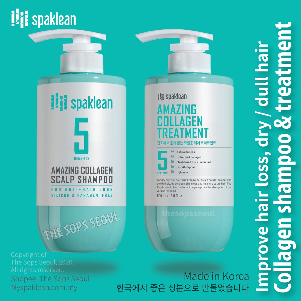 [KOREA] Spaklean Amazing Collagen Scalp Shampoo & Treatment Set Improve Hair Fall, Dandruff