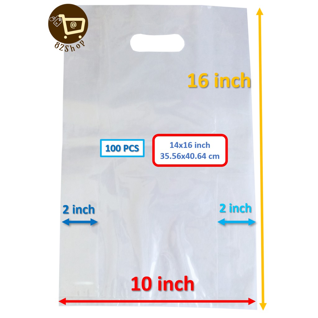 Transparent Plastic Bag 14x16 inch (gusset 4 inch) 100pcs Shopping