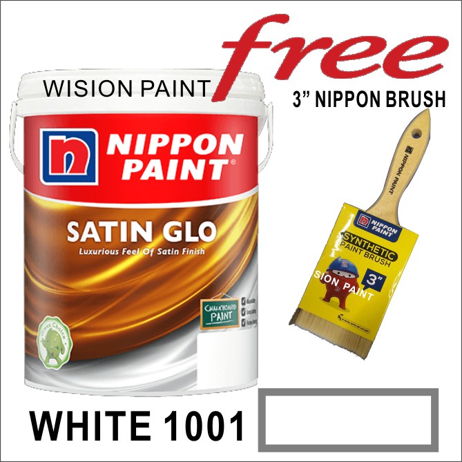 5L WHITE 1001 Nippon Paint Satin Glo ( FREE BRUSH 3" NIPPON ) Premium