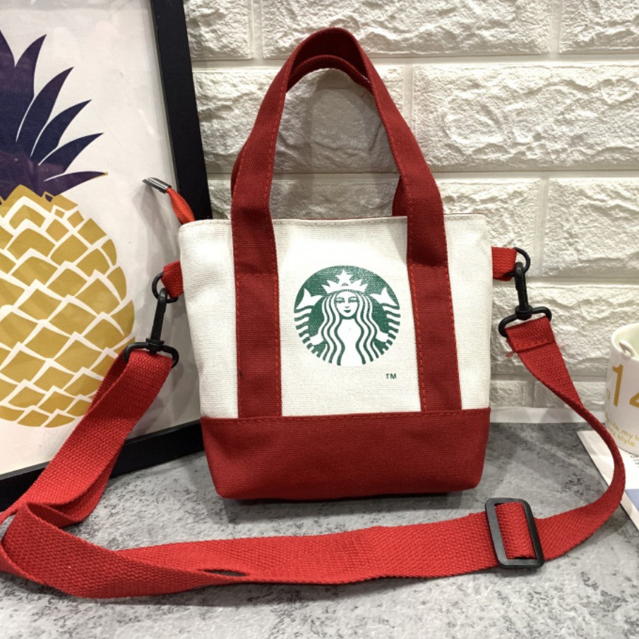6Colors Starbucks Mini Tote Bag with Zipper Shopping Sling