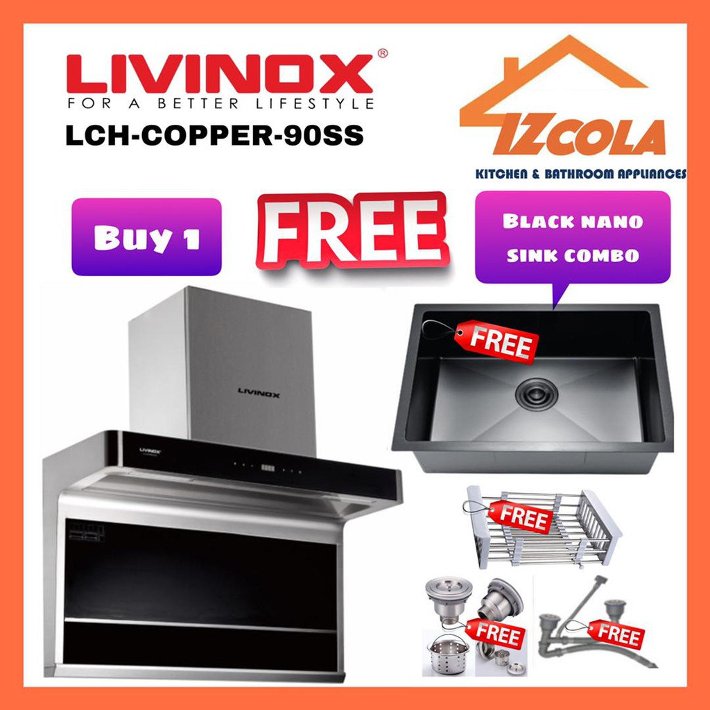 [FREE SHIP] Livinox LCHCOPPER90SS 1650m3/h suction with auto cleaning