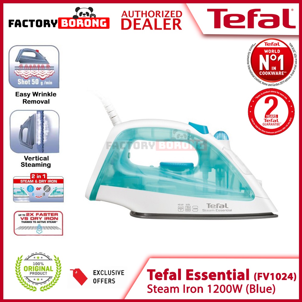 TEFAL Essential Steam Iron 1200W (Blue) (FV1024) Shopee Malaysia