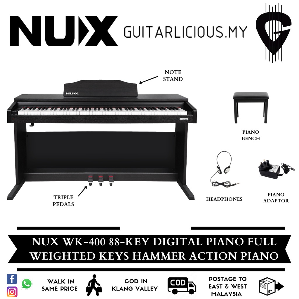 NUX WK400 88 Key Digital Piano Full Weighted Keys Hammer Action Pianos