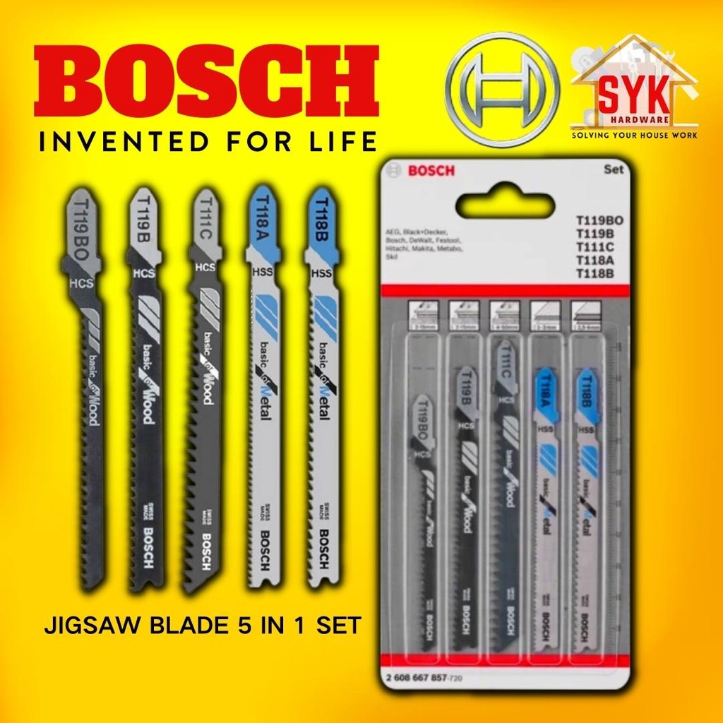 SYK BOSCH Jigsaw Blade Wood & Metal (5 in 1 Set) Mata Gergaji Besi Mata