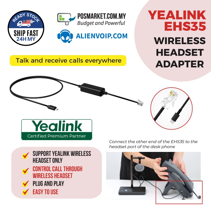 Yealink EHS35 Wireless Headset Adapter for T3Series Shopee Malaysia