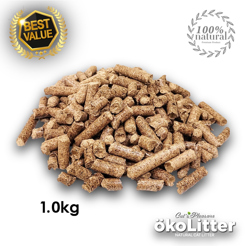 okoPellet Natural Cat Litter 1KG Wood Pellet Clumping Cat Sand Pasir