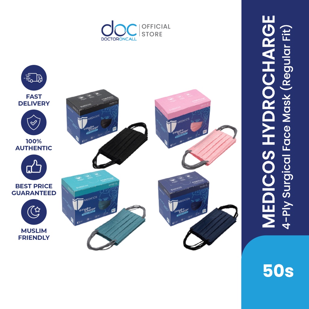 Medicos HydroCharge 4ply Surgical Face Mask Regular Fit (Assorted