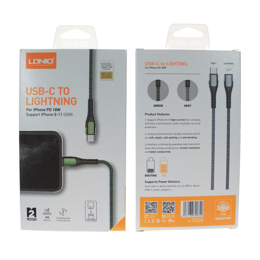 LDNIO LC112 18w PD FAST CHARGING CABLE TYPEC TO LIGHTING 2 METER