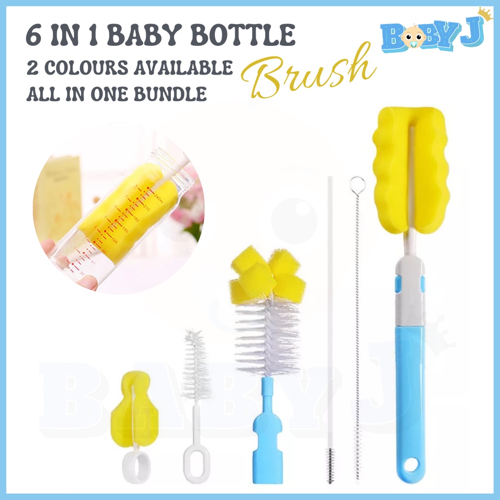 Baby Milk Bottle Brush 6piece Combo Set Sponge Baby Bottle Cleaning