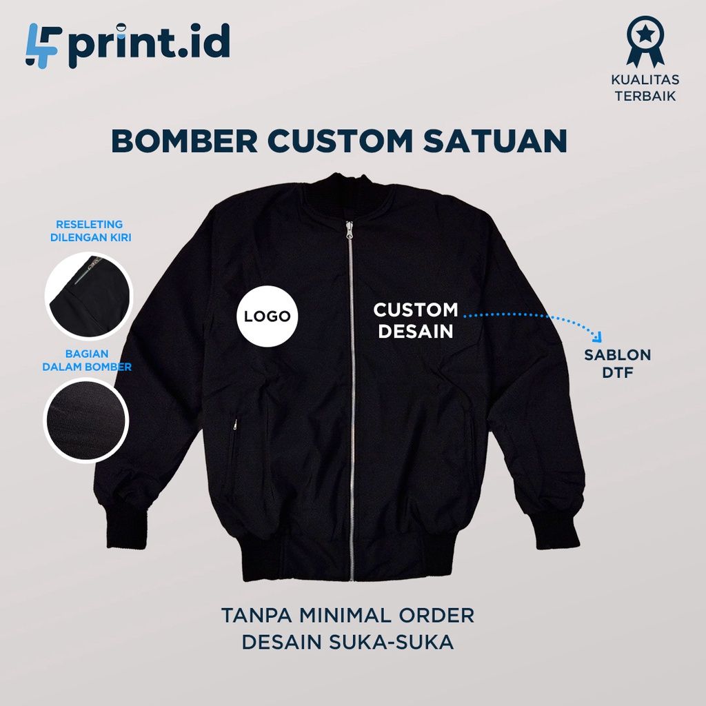 Custom JACKET BOMBER JACKET Screen Printing Free Screen Printing DTF