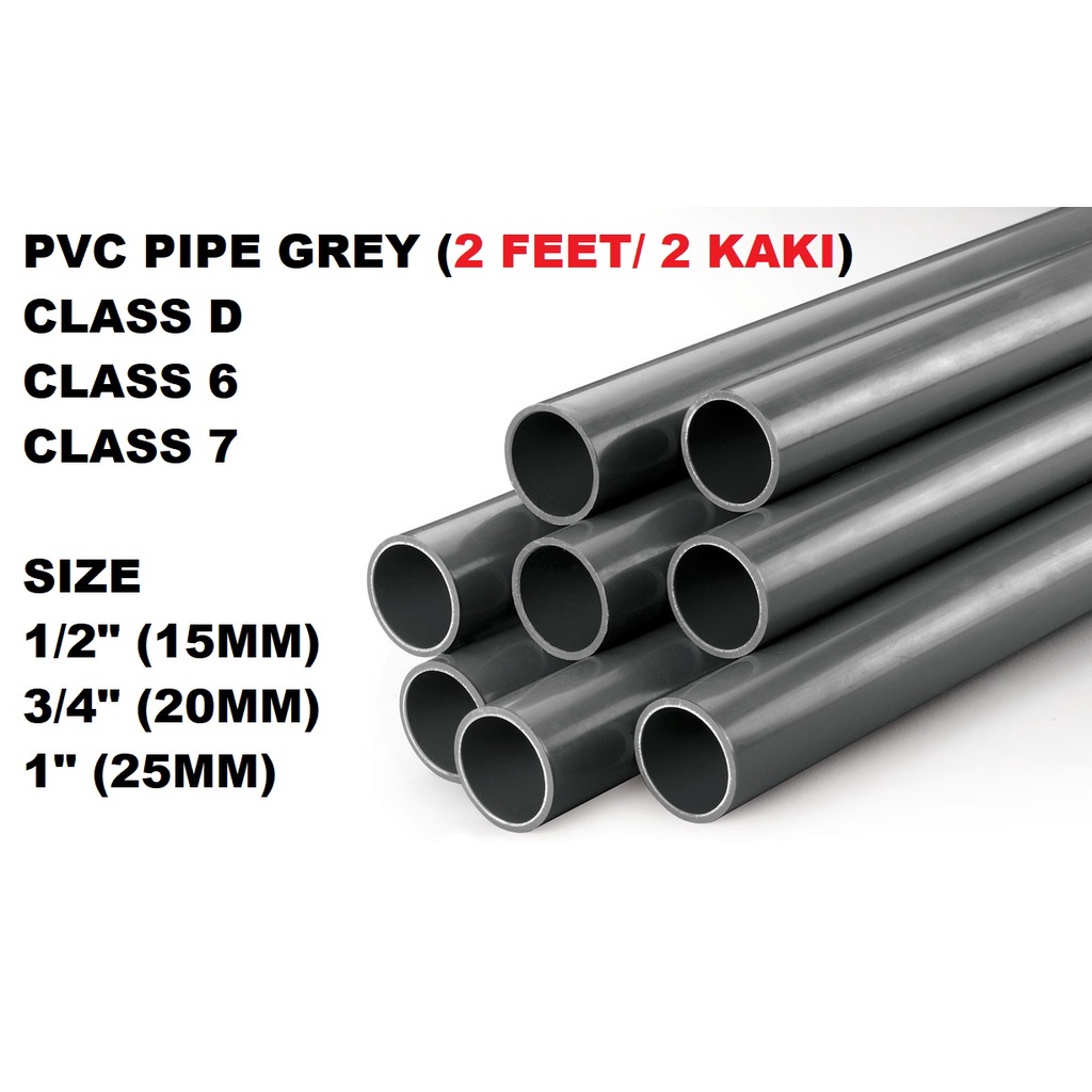 (2 FEET/ 2 KAKI) PVC Pipe Air PVC Kelabu PVC Water Pipe Grey 1/2" 15mm