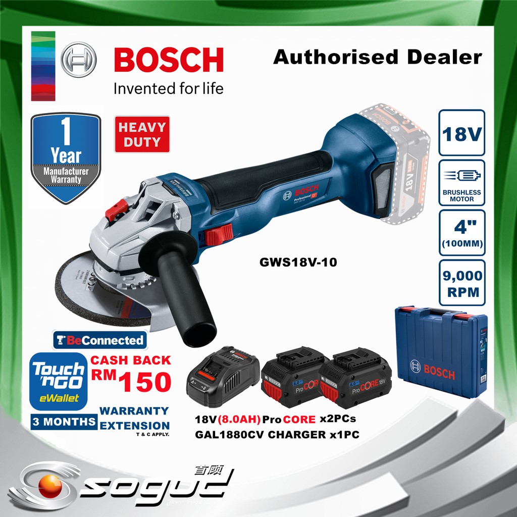 [TnG REBATE RM150]BOSCH GWS18V10 BRUSHLESS PROFESSIONAL 4" CORDLESS