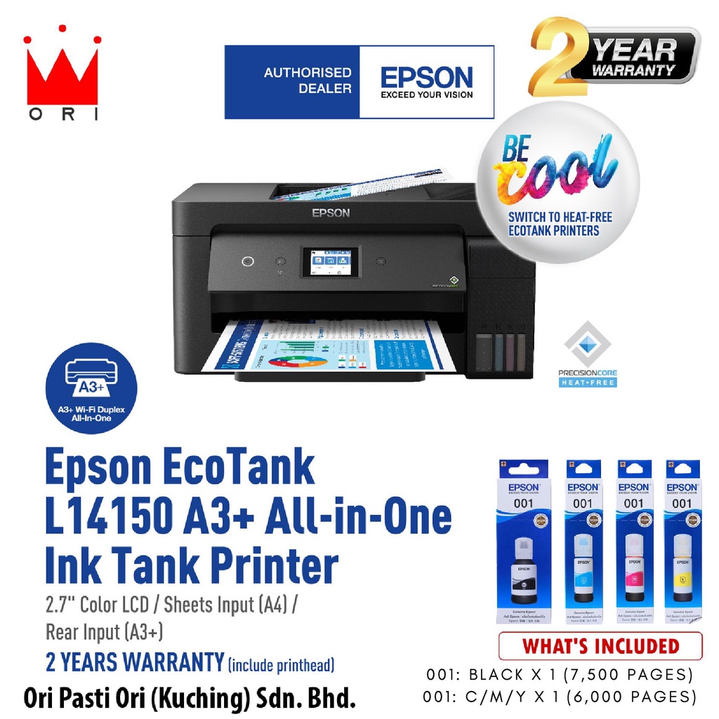 Epson EcoTank L14150 A3+ WiFi Duplex WideFormat AllinOne Ink Tank Printer Shopee Malaysia