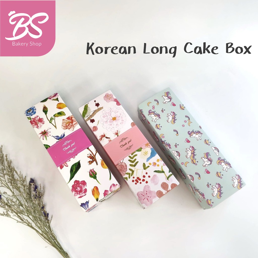 【10 pcs long cake box】korean style cookies box unicorn flower gift