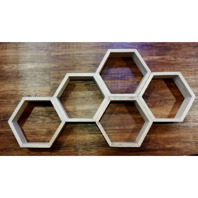 Hexagon wall shelf (Full Set of 5 pcs Hexagon) Shopee