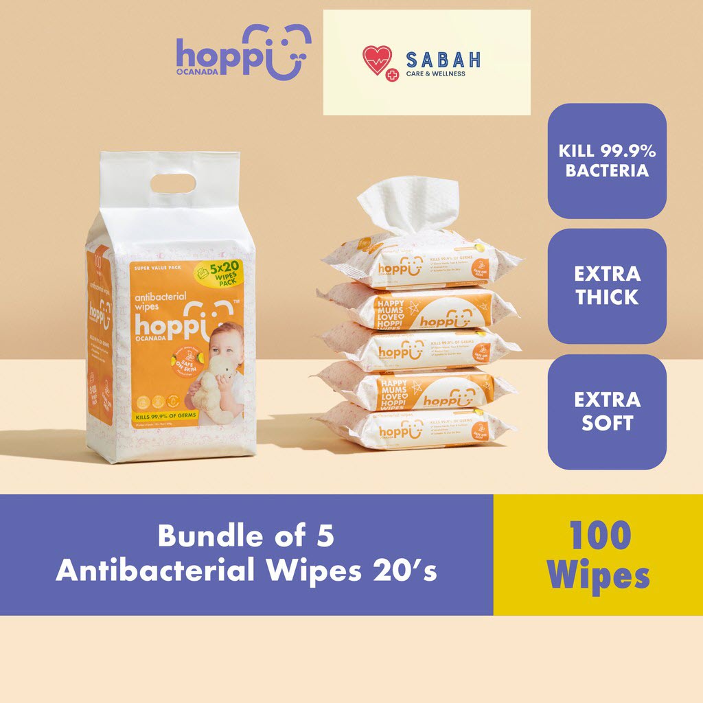 Hoppi Premium Baby Antibacterial Wipes / Baby Wipes / Wet Wipes / Wet