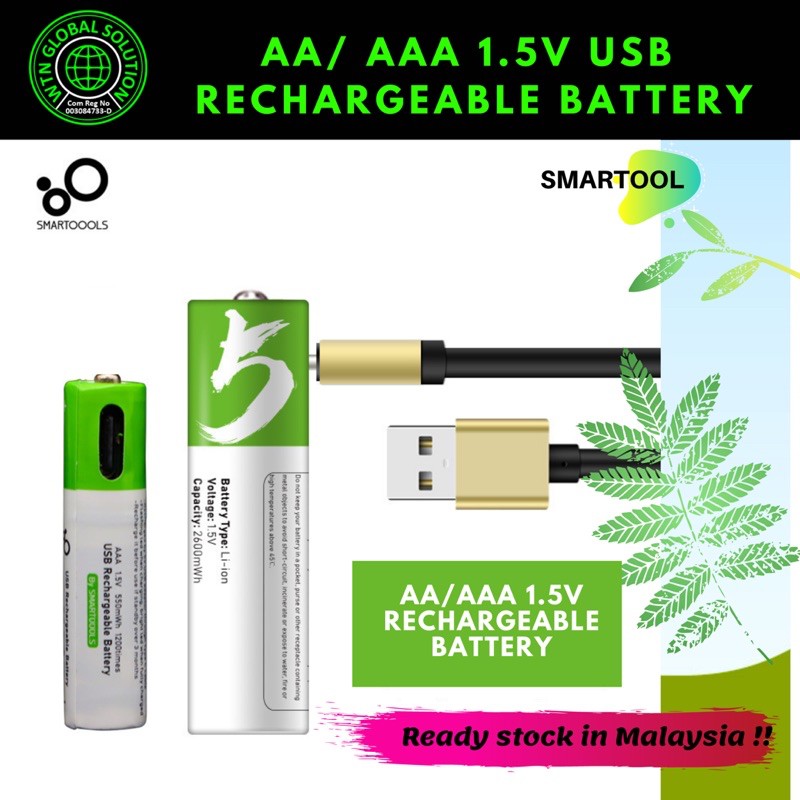 SMARTOOLS 1.5v AA / AAA USB Type C Rechargeable Battery Shopee Malaysia