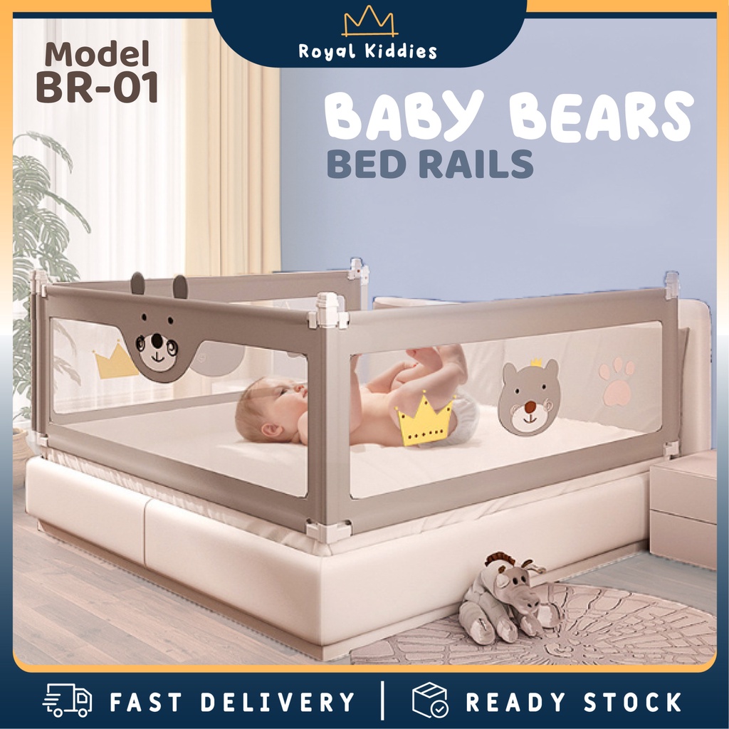 Baby Bed Rail Grey [1 PCS] Crown Bear BR01 Antifall Baby Bed Crib