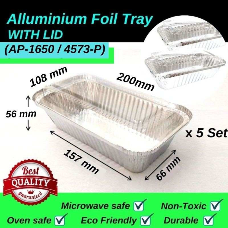 (Offer!!!) ALUMINIUM FOIL TRAY WITH LID M SIZE [RECTANGLE] 5PCS (CodeAP1650 / 4573P