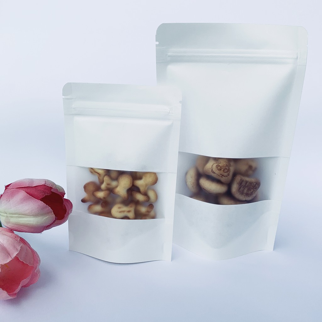 ParcelWish 50pcs Zip Pouch White Kraft Paper Bag Air Tight,