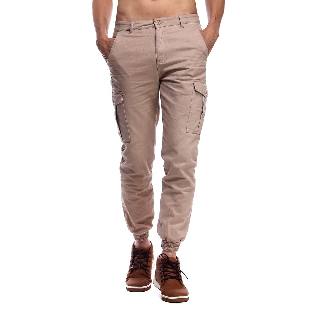 IR Light Khakis Men Cuffed Leg Long Cargo Pants (Free TShirt When Buy