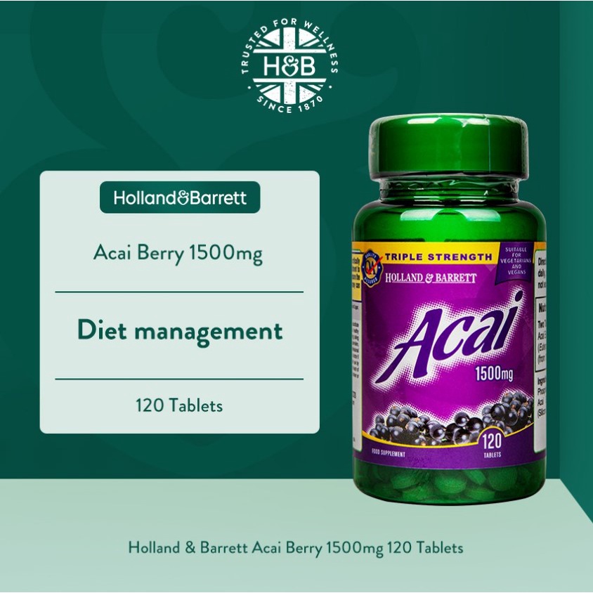 Holland & Barrett Acai Berry 1500mg 120 Tablets (BBE 12/2023) Diet Management, Weight Loss, Fat