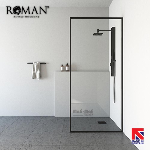 Roman Shower Screen Liberty Black Grid Corner Fixed Panel with 0 Water