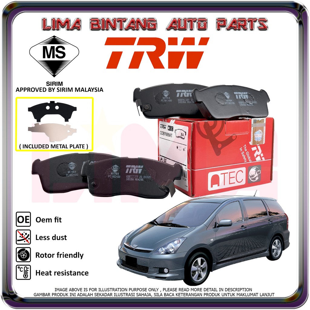 Toyota Wish ANE10 ZNE10 Front / Rear Brake Pads , Disc Brake Pad TRW