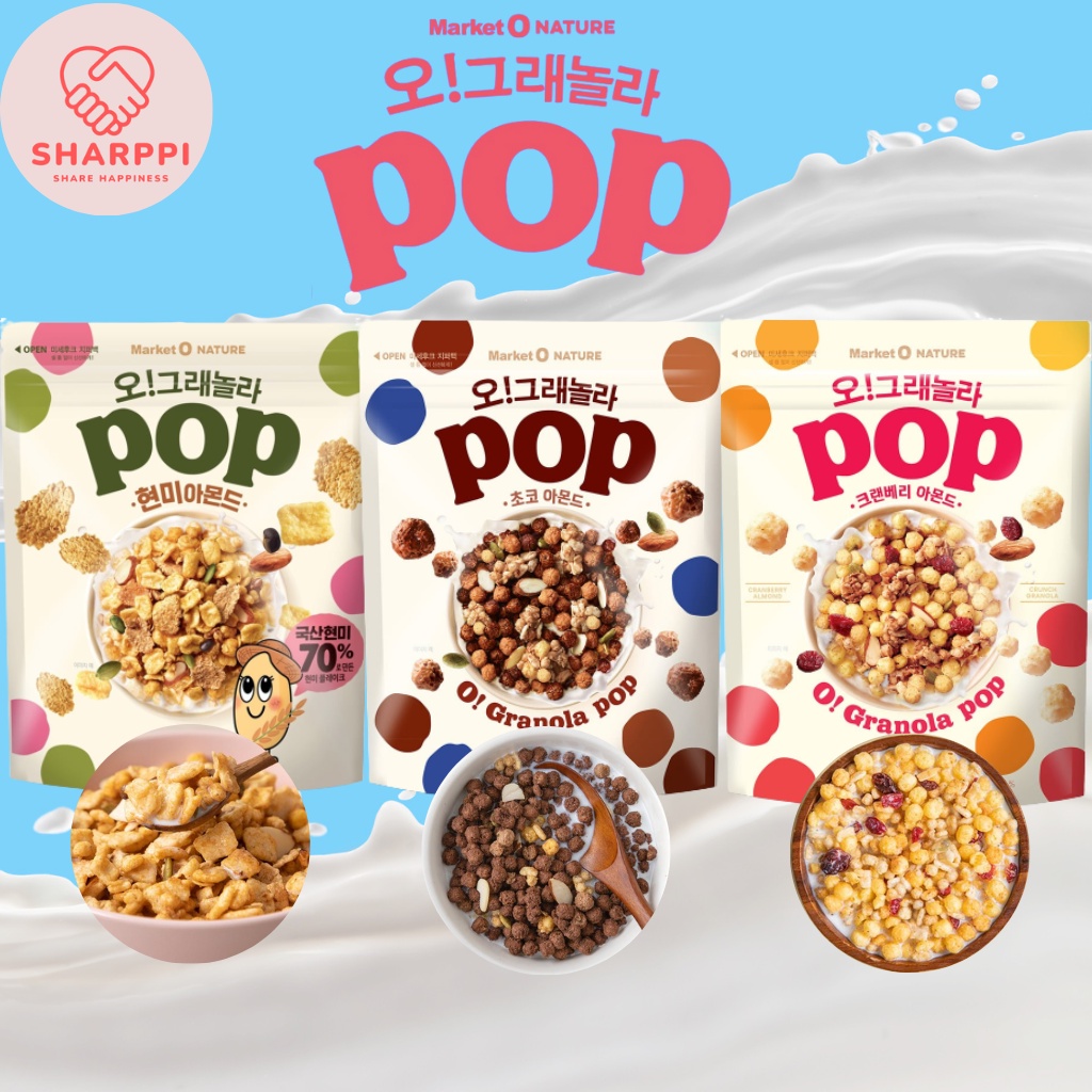 Market O Granola Pop Korean Granola Cereal With Almonds 370g, Brown
