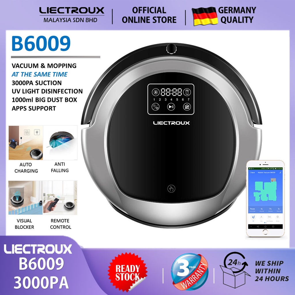 LIECTROUX B6009 Robotic Vacuum Cleaner Gyroscope Navigation, Apps