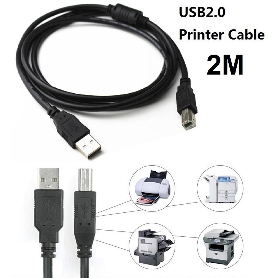 USB Printer Cable High Speed 2M USB 2.0 for HP, Canon, Dell, Lexmark