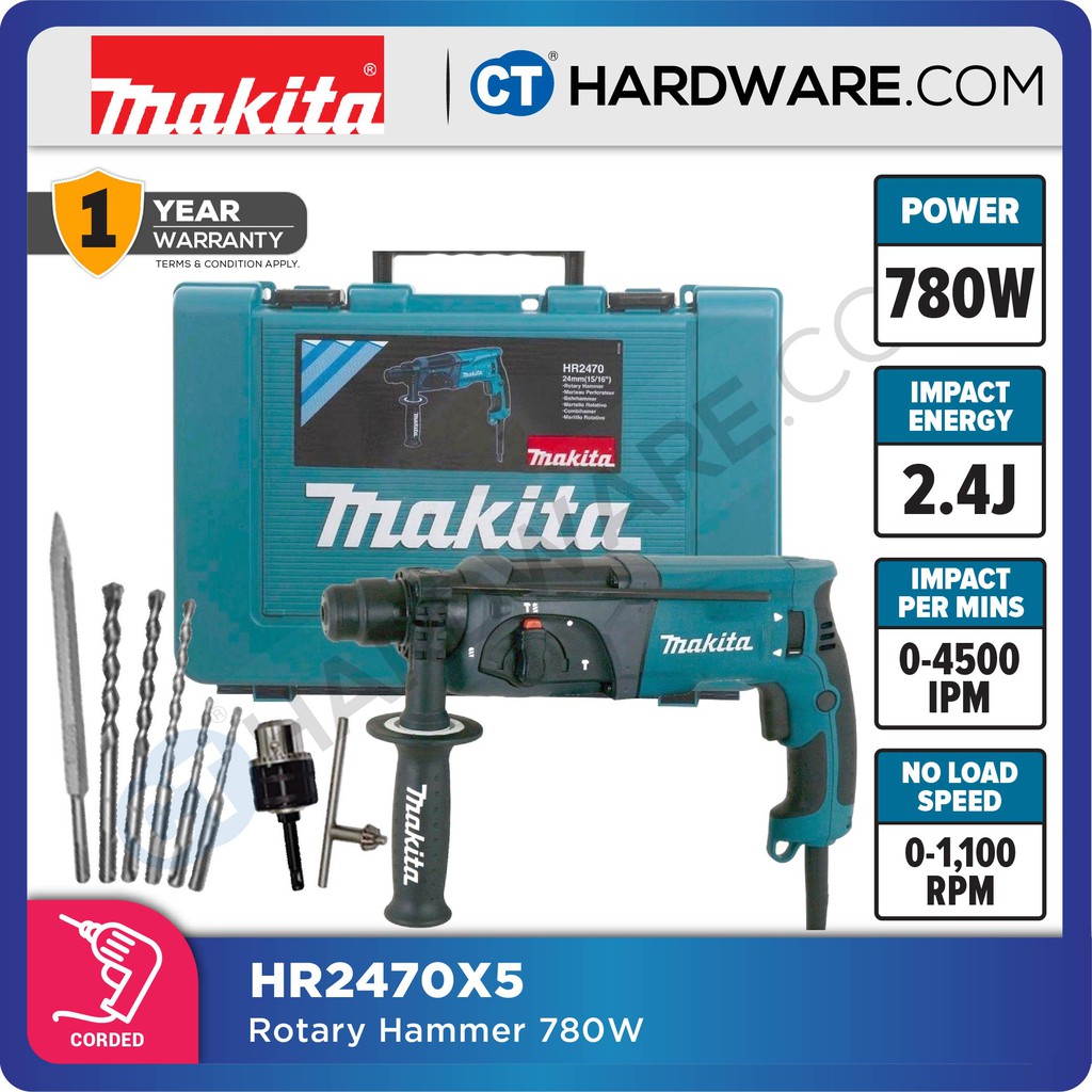 MAKITA HR2470X5 CORDED ROTARY HAMMER 24MM (15/16") 780W 3MODE 2