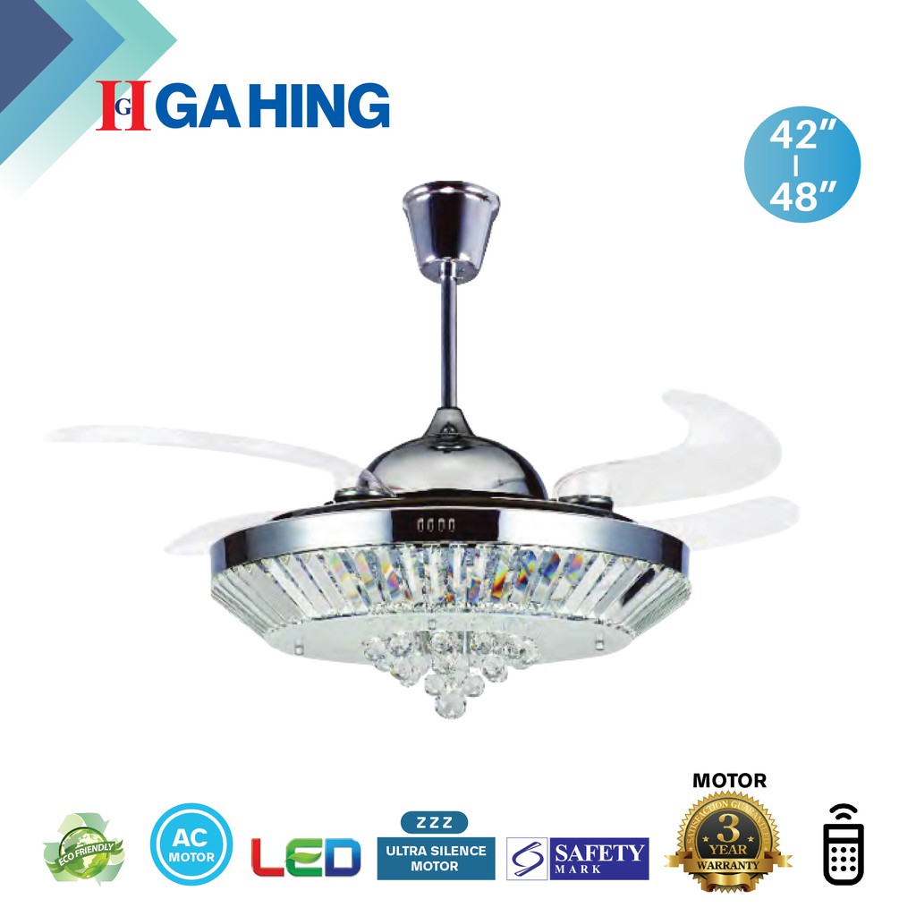 Fanco F7064 AC Motor 3 Speed Crystal Light Ceiling Fan 4248"/ syiling