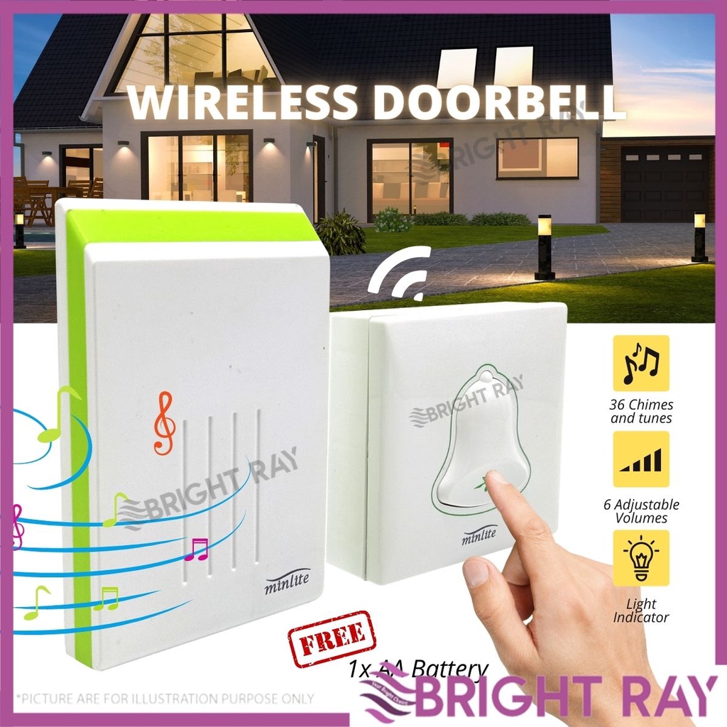 MINLITE Wireless Doorbell Easy Installation 36 Tunes 100M For Home