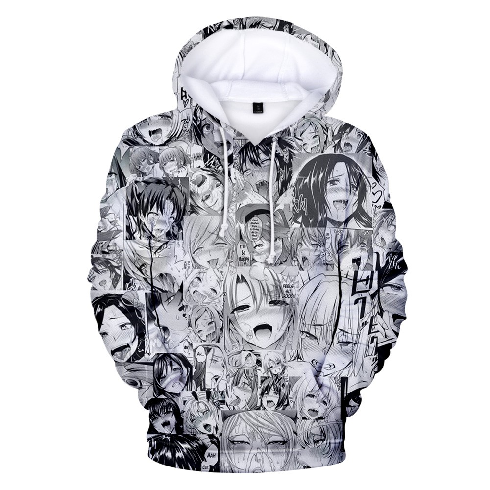 Japanese Anime 3D Ahegao Hentai Hooded Men's Casual Long