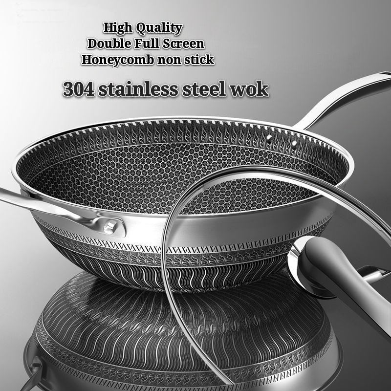 Doublesided Full Screen 34cm 304 stainless steel wok no oily